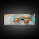 Rustic Crab Art Framed Canvas Print Coastal Nautical Wall Decor, Beach House Kitchen Art, Textured Ocean Painting, Living Room Accent