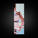 Sunlit Poolside, Elegant Woman Art, Minimalist Feminine Decor, Summer Painting, Warm and Serene Aesthetic, Framed Canvas Print