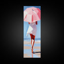 Woman with Umbrella, Summer Vibes, Framed Canvas Print, Coastal Minimalist, Soft Pastel Art, Relaxing Wall Art, Living Room Decor