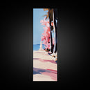 Coastal Walk, Pink Blossom, Vibrant Tree Art, Canvas Print, Beach Pathway, Spring Landscape, Serene Wall Art, Living Room Decor