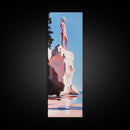 Coastal Adventure, Pink and Blue Art, Minimalist Beach Scene, Modern Landscape, Travel Inspiration, Contemporary Framed Canvas Print