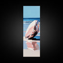 Seashell, Ocean, Beach Art, Coastal, Minimalist, Blue, White, Natural Decor, Modern Home, Bathroom, Framed Canvas Print