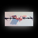 Hands on Barbed Wire, Surreal Art, Emotional Aesthetic, Modern Symbolism, Thought-Provoking Decor, Contemporary Wall Art, Canvas Print