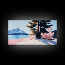 Mountain Landscape, Tranquil Lake Scene, Serene Nature Painting, Minimalist Home Decor, Rustic Wilderness Art, Framed Canvas Print