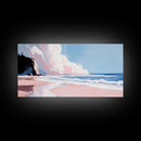 Ocean Cliff, Dreamy Coastal Landscape, Pastel Seascape Art, Framed Canvas Print, Beach House Wall Decor, Relaxing Ocean Scene