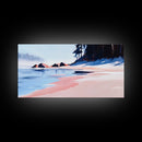 Misty Beach, Tranquil Ocean Scene, Soft Coastal Aesthetic, Framed Canvas Print, Minimalist Seascape, Relaxing Home Wall Decor