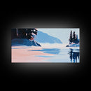 Mountain Lake, Peaceful Nature Art, Minimalist Alpine Landscape, Framed Canvas Print, Cabin Wall Decor, Calm Winter Aesthetic.