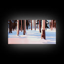 Winter Forest, Snowy, Tall Trees, Framed Canvas Print, Christmas Home Decor, Cozy Winter Art, Modern Minimalist Wall Art, Holiday Aesthetic