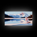 Mountain Reflection, Snowy Lake, Framed Canvas Print, Nature Wall Art, Minimalist Landscape, Living Room Decor, Blue and White Art