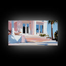 Palm Villa, Tropical House, Beach Home, Coastal Living, Pink Wall Art, Modern Architecture, Vacation House, Minimalist, Canvas Print