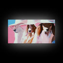 Stylish Dogs, Trendy Animal Art, Pink Aesthetic Print, Modern Pet Portrait, Whimsical Wall Art, Playful Decor, Framed Canvas Print
