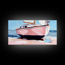 Sailboat Painting, Nautical Wall Art, Coastal Living Decor, Soft Pastel Blue and Pink, Ocean Scene, Beach House Aesthetic, Framed Canvas Print