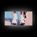 White Cowboy Boots, Western Fashion, Feminine Cowgirl Art, Stylish Wall Decor, Framed Canvas Print, Pink and Blue Aesthetic