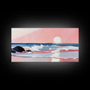 Sunset Beach, Ocean Waves, Framed Canvas Print, Coastal Wall Art, Pink Sky Painting, Living Room Decor, Tropical Seascape