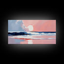 Tranquil Beach, Soft Tones, Framed Canvas Print, Pastel Seascape, Serene Wall Art, Calming Bedroom Decor, Ocean Painting