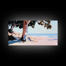 Coastal Tree, Beach Serenity, Ocean Landscape, Minimalist Aesthetic, Tranquil Seascape, Boho Decor, Nature Art, Framed Canvas Print