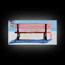 Park Bench, Peaceful Moment, Minimalist Art, Living Room Wall Art, Pastel Landscape, Framed Canvas Print, Impressionist Style, Soft Blue Pink
