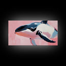 Whale, Ocean Beauty, Nautical Wall Art, Coastal Decor, Living Room Statement, Framed Canvas Print, Pastel Marine Life, Soft Pink Blue Tones