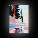 Snowy Pines, Winter Wonderland, Forest Reflection, Canvas Print, Cozy Cabin Decor, Christmas Wall Art, Minimalist Landscape Painting