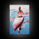 Kayak, Adventure, Water Sports Art, Boho Coastal Decor, Summer Vibes, Outdoor Enthusiast Gift, Blue and Pink Painting, Canvas Print