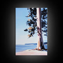 Coastal Tree, Lakeside Art, Tranquil Scene, Framed Canvas Print, Serene Nature Art, Minimalist Landscape, Living Room Wall Art