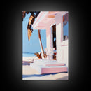 Tropical House, Palm Trees, Beach Art, Modern Coastal, Framed Canvas Print, Relaxing Home Decor, Minimalist Aesthetic, Summer Escape