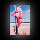 Pink Wildflower, Country Landscape, Nature Scene, Rustic Home Decor, Farmhouse Art, Spring Aesthetic, Framed Canvas Print, Entryway