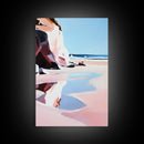 Cliffside Beach, Coastal Retreat, Relaxing Seascape, Ocean View, Soft Pastels, Tranquil Art, Summer Vibes, Framed Canvas Print