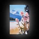 Mountain Flowers, Nature Landscape, Romantic Aesthetic, Rustic Cabin, Framed Canvas Print, Cozy Home Decor, Living Room Wall Art