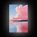 Lakeside Reflection, Calm Water Art, Serene Landscape, Pink and Blue Painting, Boho Minimalist Decor, Framed Canvas Print, Gift Idea