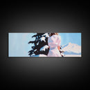 Winter Scene, Snowy Pines, Woman Outdoors, Framed Canvas Print, Christmas Wall Art, Cozy Winter Decor, Rustic Cabin Art, Nature