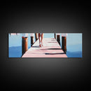 Walking on Dock, Waterfront Scene, Coastal Style, Framed Canvas Print, Minimalist Wall Art, Nautical Decor, Light and Airy Art