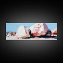 Textured Coastal Boulders, Natural Beach Scene, Earthy Modern Decor, Minimalist Art Print, Living Room Statement, Framed Canvas Print