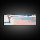 Walking on Beach, Coastal Art, Ocean Painting, Minimalist Seascape, Pastel Sand Decor, Nautical Wall Print, Living Room Art, Canvas Print