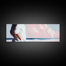 Beach Walk, Ocean Breeze, Pastel Sky, Dreamy Coastal Art, Soft Feminine Aesthetic, Framed Canvas Print, Bedroom Wall Art, Minimalist Decor