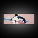 Playful Dolphin, Ocean Waves, Marine Life, Framed Canvas Print, Nautical Wall Art, Beach House Decor, Living Room Coastal Art