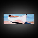 White Canoe, Coastal Wall Art, Seaside Aesthetic, Framed Canvas Print, Minimalist Boat Painting, Nautical Beach House Art, Ocean Decor