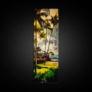 Tropical Landscape Painting, Palm Tree Art, Beach House Wall Decor, Coastal Summer Art, Vibrant Green and Yellow Art, Framed Canvas Print