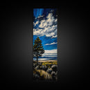 Serene Countryside Scene, Blue Sky Landscape, Peaceful Nature Art, Framed Canvas Print, Minimalist Home Decor, Bedroom Wall Art