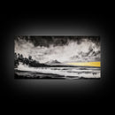 Stormy Ocean, Mountain View, Dramatic Landscape, Coastal Art, Black and White, Framed Canvas Print, Modern Wall Art, Office Decor