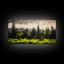 Green Forest, Mountain Landscape, Misty Trees, Framed Canvas Print, Nature Wall Art, Cabin Decor, Moody Landscape, Large Home Wall Art