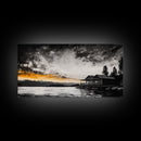 Sunset Cabin, Lake House Art, Mountain Retreat, Framed Canvas Print, Rustic Home Decor, Nature Wall Art, Bedroom Wall Art
