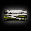 Misty Marsh, Green Landscape, Nature Lover Art, Framed Canvas Print, Serene Wall Art, Living Room Art, Minimalist Decor