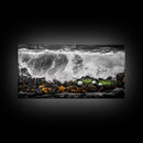 Crashing Waves, Ocean Foam, Textured Seascape, Black and White Art, Coastal Home Decor, Nautical Wall Art, Modern Art, Framed Canvas Print
