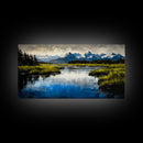 Mountain Reflection, Lake, Landscape, Framed Canvas Print, Nature Wall Art, Rustic Home Decor, Large Wall Art, Cabin Art, Gift Idea