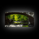 Forest Bridge, Green Nature Art, Canvas Print, Moody Landscape Painting, Rustic Wall Decor, Dark Green Art, Bedroom Wall Art