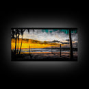 Beach Volleyball, Sunset Seascape, Warm Coastal Decor, Tropical Wall Art, Living Room Artwork, Golden Hour Beach Scene, Framed Canvas Print
