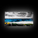 Abstract Coastal Art, Blue and Yellow Canvas Print, Modern Seascape Wall Decor, Ocean Painting, Living Room Artwork, Framed Canvas Print