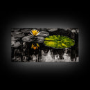 Lotus Pond, Serenity, Zen, Framed Canvas Print, Black and White Nature Art, Japanese Water Lily Decor, Minimalist Meditation Wall Art