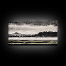 Misty Mountains, Black and White Art, Foggy Landscape, Canvas Print, Nature Wall Art, Minimalist Artwork, Bedroom Wall Decor